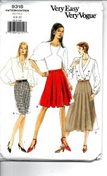 9318 EZ VOGUE FIT, TAPER, FLARE SKIRT PLEATS OR NOT PATTERN 12-16